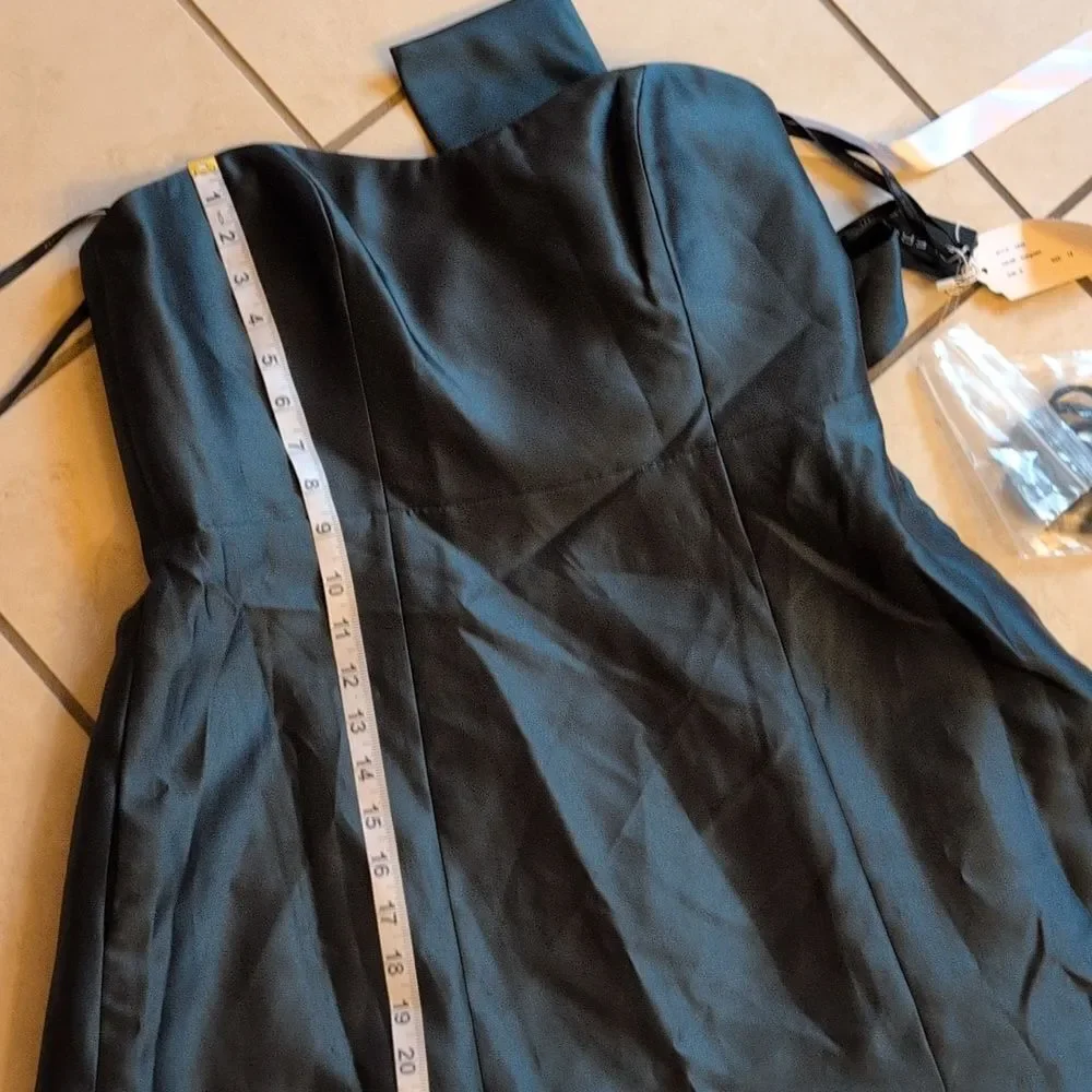 NWT Alfred Sung Strapless A-line Satin Gown Modern Bow Detail Evergreen 14 - Picture 9 of 13